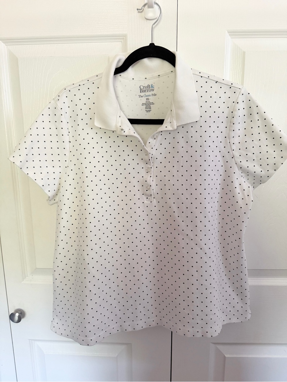 5 for $25! Croft & Barrow White Polka Dot Polo Top